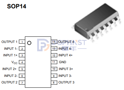 Operational Amplifier LM324 VS(MIN):3V  VS(MAX):30V INPUT:5mV SOP14
