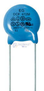 Safety Capacitors ,Ø8.5mm ,1000pF(1NF) ,±20% ,Y1/X1=400VAC/440VAC ,Y5U ,Long straight  lead